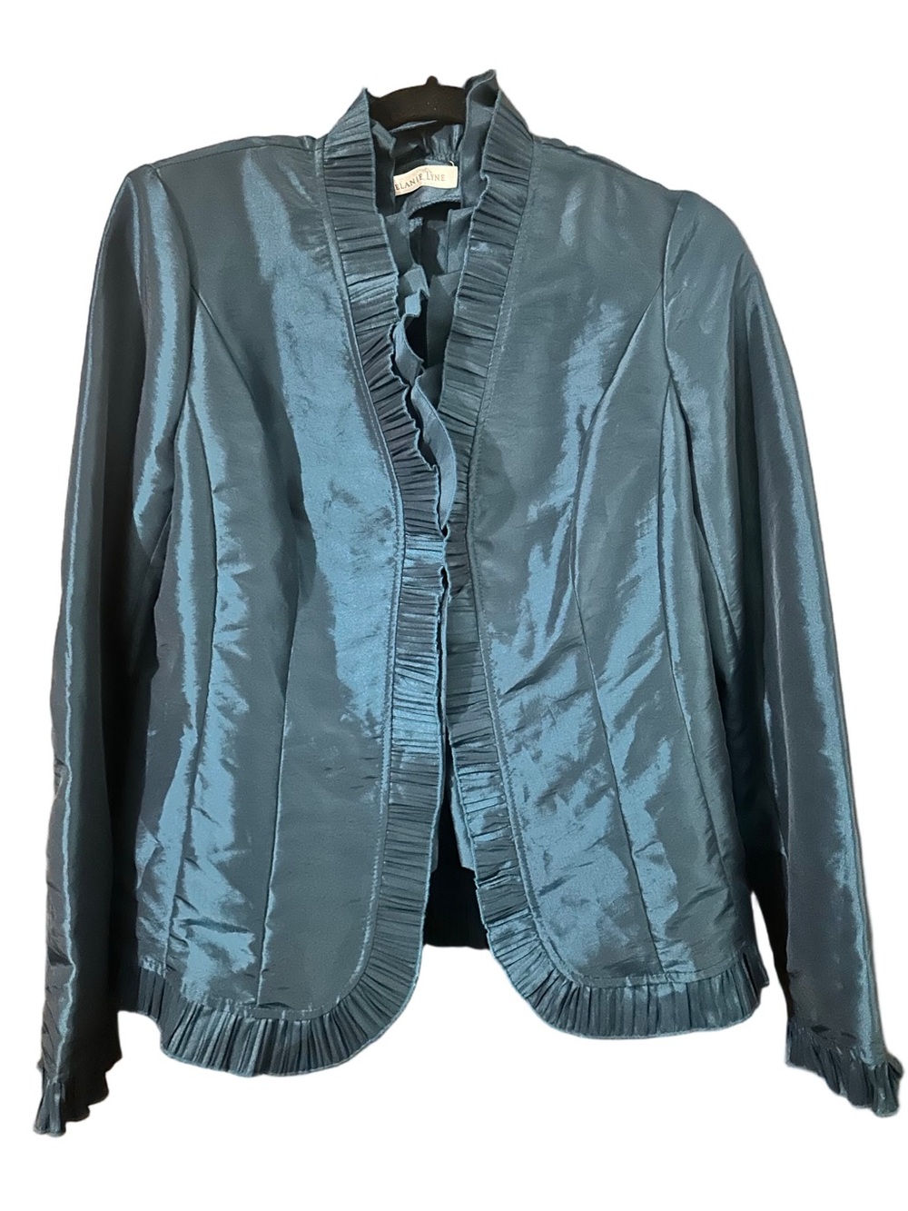 Melanie Lyne Teal Satin Ruffle-Trim Pirate Steampunk Victorian Blouse Size 8